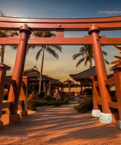 Cổng Torii Nhật Bản C28 - Trụ Tròn Chân Chống Xiên, Gỗ Thông