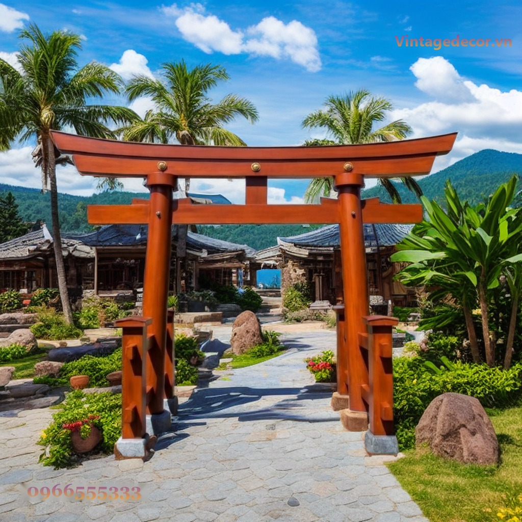 Cổng Torii Nhật Bản C28 - Trụ Tròn Chân Chống Xiên, Gỗ Thông Cổng Torii Nhật Bản C28 - Trụ Tròn Chân Chống Xiên, Gỗ Thông