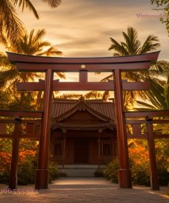 Cổng Torii Nhật Bản C34 - Ba Cổng Nối Tiếp Trụ Tròn, Gỗ Thông