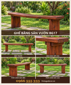 Ghế Băng Sân Vườn BG17 - Mặt Liền Khối Lượn Sóng Chân Tấm, Gỗ Thông
