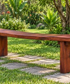 Ghế Băng Sân Vườn BG17 - Mặt Liền Khối Lượn Sóng Chân Tấm, Gỗ Thông