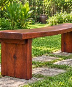 Ghế Băng Sân Vườn BG17 - Mặt Liền Khối Lượn Sóng Chân Tấm, Gỗ Thông