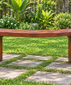Ghế Băng Sân Vườn BG17 - Mặt Liền Khối Lượn Sóng Chân Tấm, Gỗ Thông