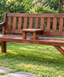 Ghế Băng Sân Vườn BG18 - Tựa Nan Đứng Có Khay Giữa, Gỗ Thông