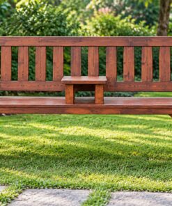 Ghế Băng Sân Vườn BG18 - Tựa Nan Đứng Có Khay Giữa, Gỗ Thông