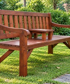 Ghế Băng Sân Vườn BG18 - Tựa Nan Đứng Có Khay Giữa, Gỗ Thông