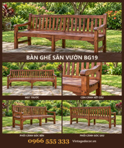 Ghế Băng Sân Vườn BG19 - Tựa Nan Đứng Tay Vịn Cong, Gỗ Thông