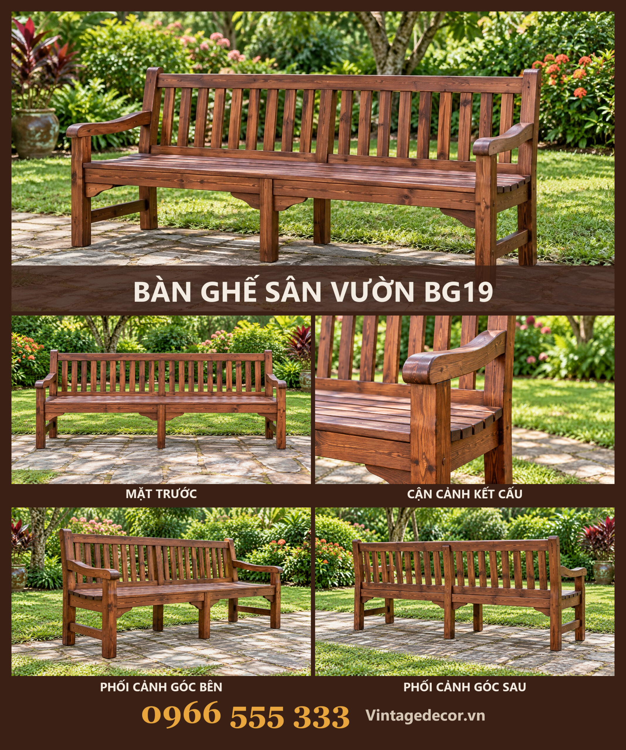 Ghế Băng Sân Vườn BG19 - Tựa Nan Đứng Tay Vịn Cong, Gỗ Thông Ghế Băng Sân Vườn BG19 - Tựa Nan Đứng Tay Vịn Cong, Gỗ Thông