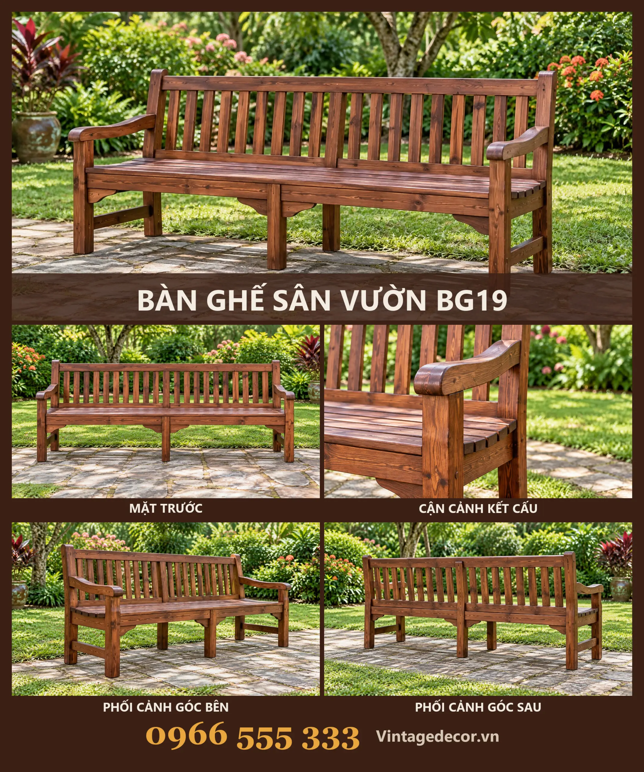 Ghế Băng Sân Vườn BG19 Nan Đứng Tay Vịn Cong