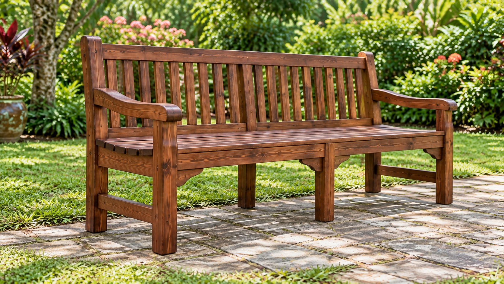 Ghế Băng Sân Vườn BG19 - Tựa Nan Đứng Tay Vịn Cong, Gỗ Thông Ghế Băng Sân Vườn BG19 - Tựa Nan Đứng Tay Vịn Cong, Gỗ Thông
