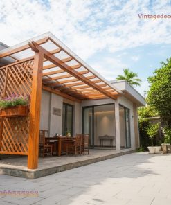 Giàn Hoa Pergola P10 - Vách Lưới Mắt Cáo Lấy Sáng, Gỗ Thông