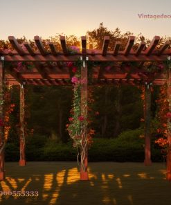 Giàn Hoa Pergola P11 - Khung Lớn Dầm Đầu Chạm Cong, Gỗ Thông
