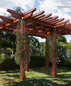 Giàn Hoa Pergola P11 - Khung Lớn Dầm Đầu Chạm Cong, Gỗ Thông