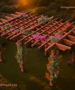 Giàn Hoa Pergola P11 - Khung Lớn Dầm Đầu Chạm Cong, Gỗ Thông