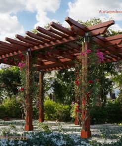 Giàn Hoa Pergola P11 - Khung Lớn Dầm Đầu Chạm Cong, Gỗ Thông