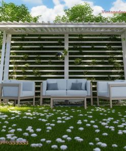 Giàn Hoa Pergola P12 - Cột Trắng Vách Lam Ngang, Gỗ Thông