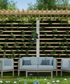 Giàn Hoa Pergola P12 - Cột Trắng Vách Lam Ngang, Gỗ Thông