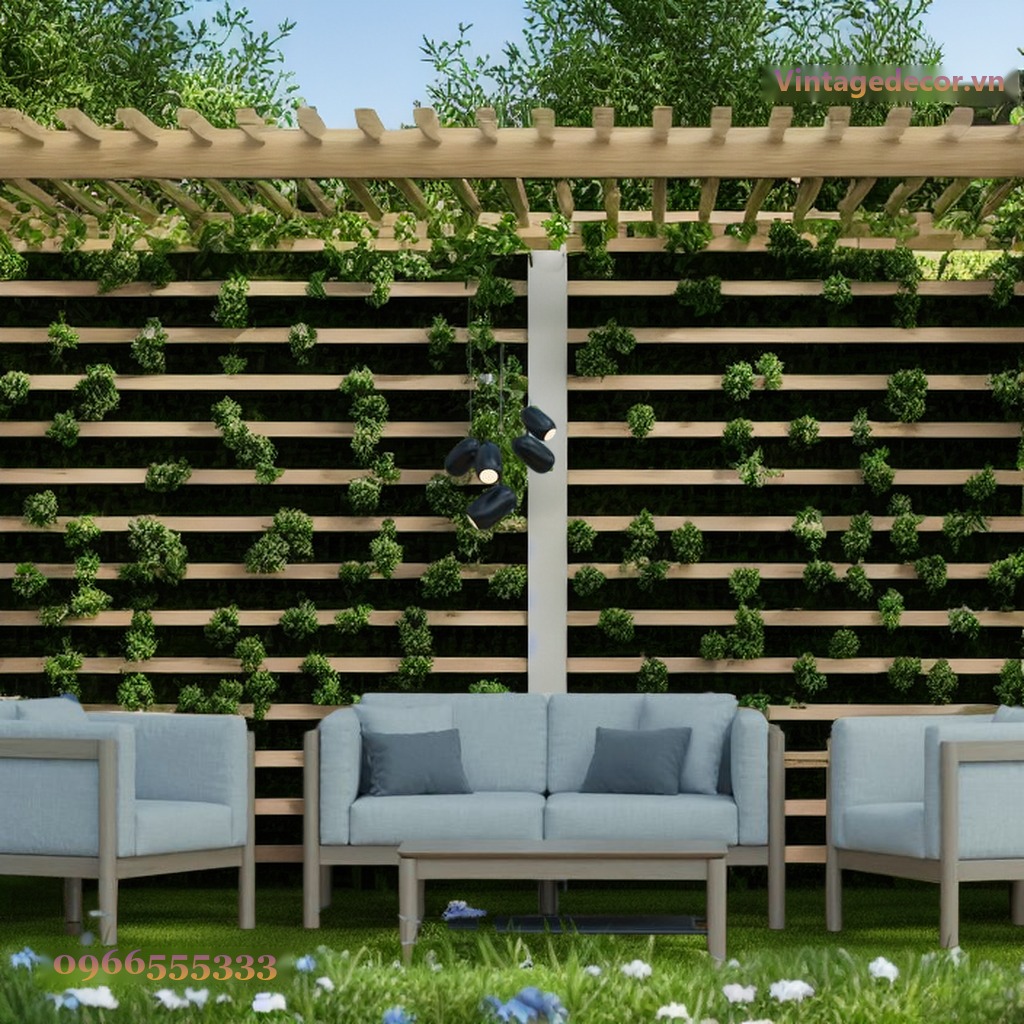 Giàn Hoa Pergola P12 - Cột Trắng Vách Lam Ngang, Gỗ Thông Giàn Hoa Pergola P12 - Cột Trắng Vách Lam Ngang, Gỗ Thông