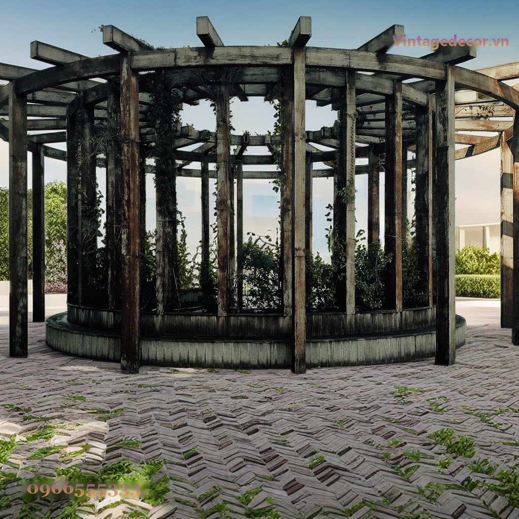 Giàn Hoa Pergola P13 - Khung Tròn Bao Quanh Bồn Cây, Gỗ Thông Giàn Hoa Pergola P13 - Khung Tròn Bao Quanh Bồn Cây, Gỗ Thông