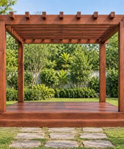 Giàn Hoa Pergola P14 - Khung Vuông Bốn Cột Sàn Gỗ Nâng, Gỗ Thông