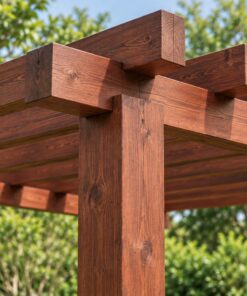 Giàn Hoa Pergola P14 - Khung Vuông Bốn Cột Sàn Gỗ Nâng, Gỗ Thông