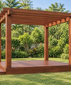 Giàn Hoa Pergola P14 - Khung Vuông Bốn Cột Sàn Gỗ Nâng, Gỗ Thông