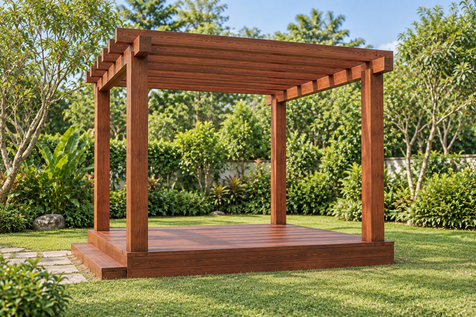Giàn Hoa Pergola P14 - Khung Vuông Bốn Cột Sàn Gỗ Nâng, Gỗ Thông Giàn Hoa Pergola P14 - Khung Vuông Bốn Cột Sàn Gỗ Nâng, Gỗ Thông