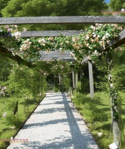Giàn Hoa Pergola P16 - Hành Lang Dài Phủ Hoa Hồng Leo, Gỗ Thông