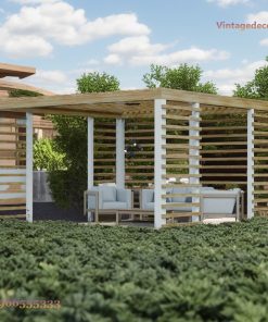 Giàn Hoa Pergola P17 - Vách Lam Ngang Ba Mặt, Gỗ Thông