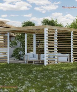 Giàn Hoa Pergola P17 - Vách Lam Ngang Ba Mặt, Gỗ Thông