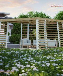 Giàn Hoa Pergola P17 - Vách Lam Ngang Ba Mặt, Gỗ Thông