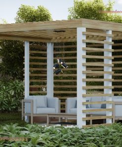 Giàn Hoa Pergola P17 - Vách Lam Ngang Ba Mặt, Gỗ Thông