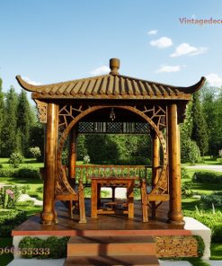 Giàn Hoa Pergola P18 - Mái Ngói Á Đông Vòm Tròn Chạm, Gỗ Thông