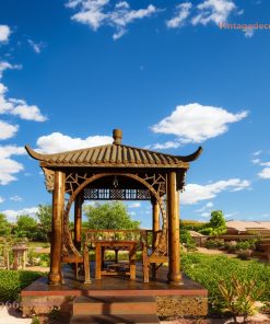 Giàn Hoa Pergola P18 - Mái Ngói Á Đông Vòm Tròn Chạm, Gỗ Thông