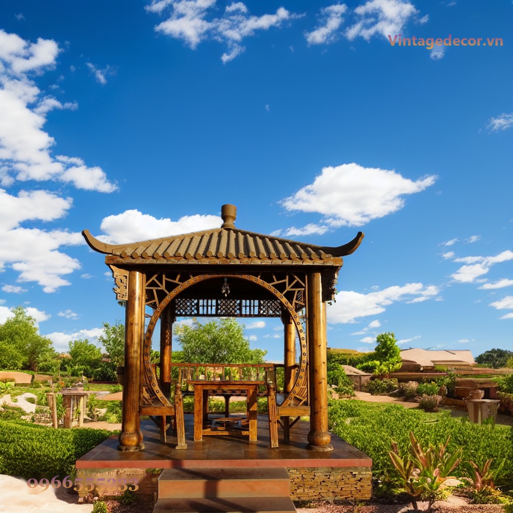 Giàn Hoa Pergola P18 - Mái Ngói Á Đông Vòm Tròn Chạm, Gỗ Thông Giàn Hoa Pergola P18 - Mái Ngói Á Đông Vòm Tròn Chạm, Gỗ Thông
