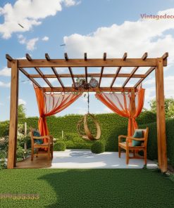 Giàn Hoa Pergola P19 - Khung Mở Rèm Voan Ghế Treo, Gỗ Thông