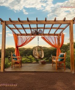 Giàn Hoa Pergola P19 - Khung Mở Rèm Voan Ghế Treo, Gỗ Thông