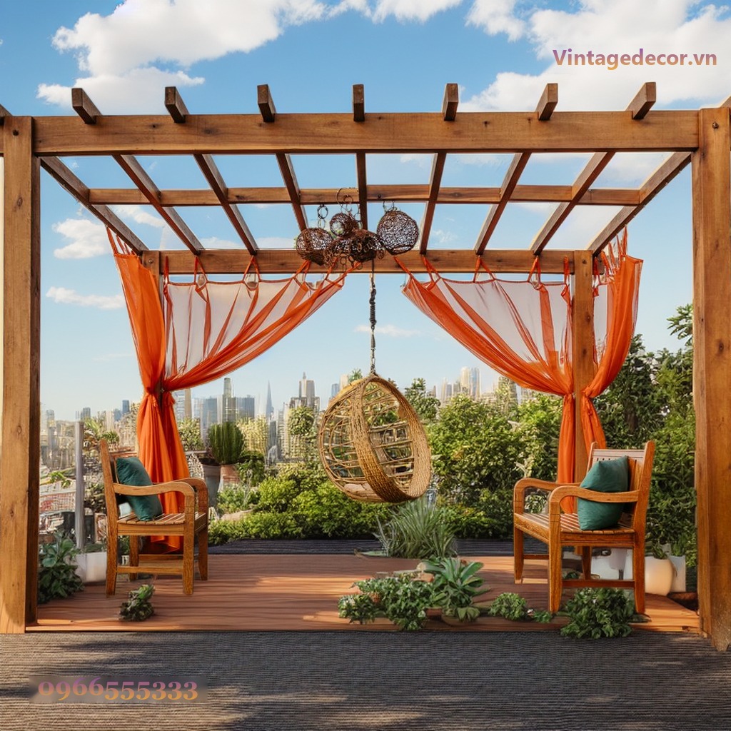 Giàn Hoa Pergola P19 - Khung Mở Rèm Voan Ghế Treo, Gỗ Thông Giàn Hoa Pergola P19 - Khung Mở Rèm Voan Ghế Treo, Gỗ Thông