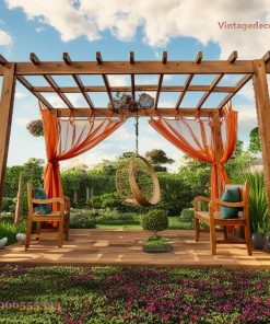 Giàn Hoa Pergola P19 - Khung Mở Rèm Voan Ghế Treo, Gỗ Thông