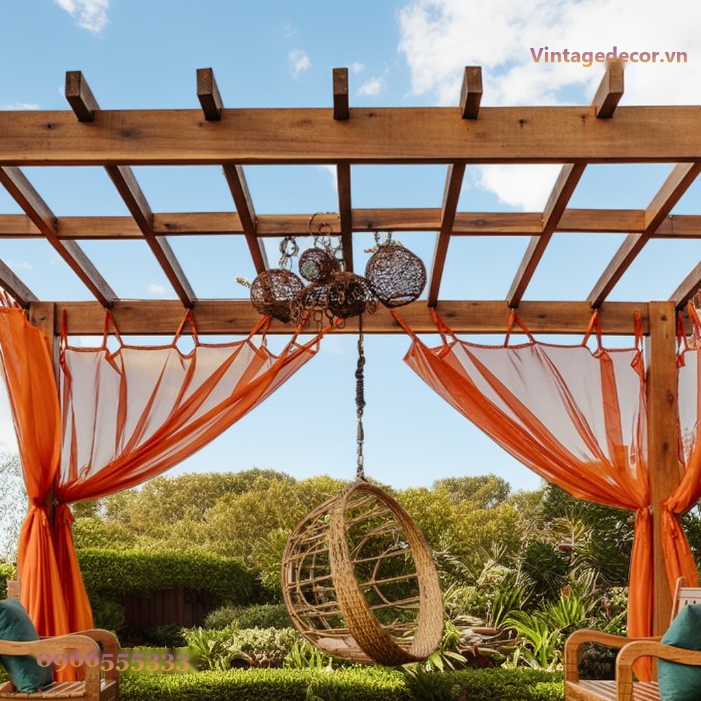 Giàn Hoa Pergola P19 - Khung Mở Rèm Voan Ghế Treo, Gỗ Thông Giàn Hoa Pergola P19 - Khung Mở Rèm Voan Ghế Treo, Gỗ Thông