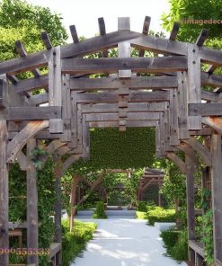 Giàn Hoa Pergola P20 - Hành Lang Gỗ Mộc Ghế Băng Hai Bên, Gỗ Thông