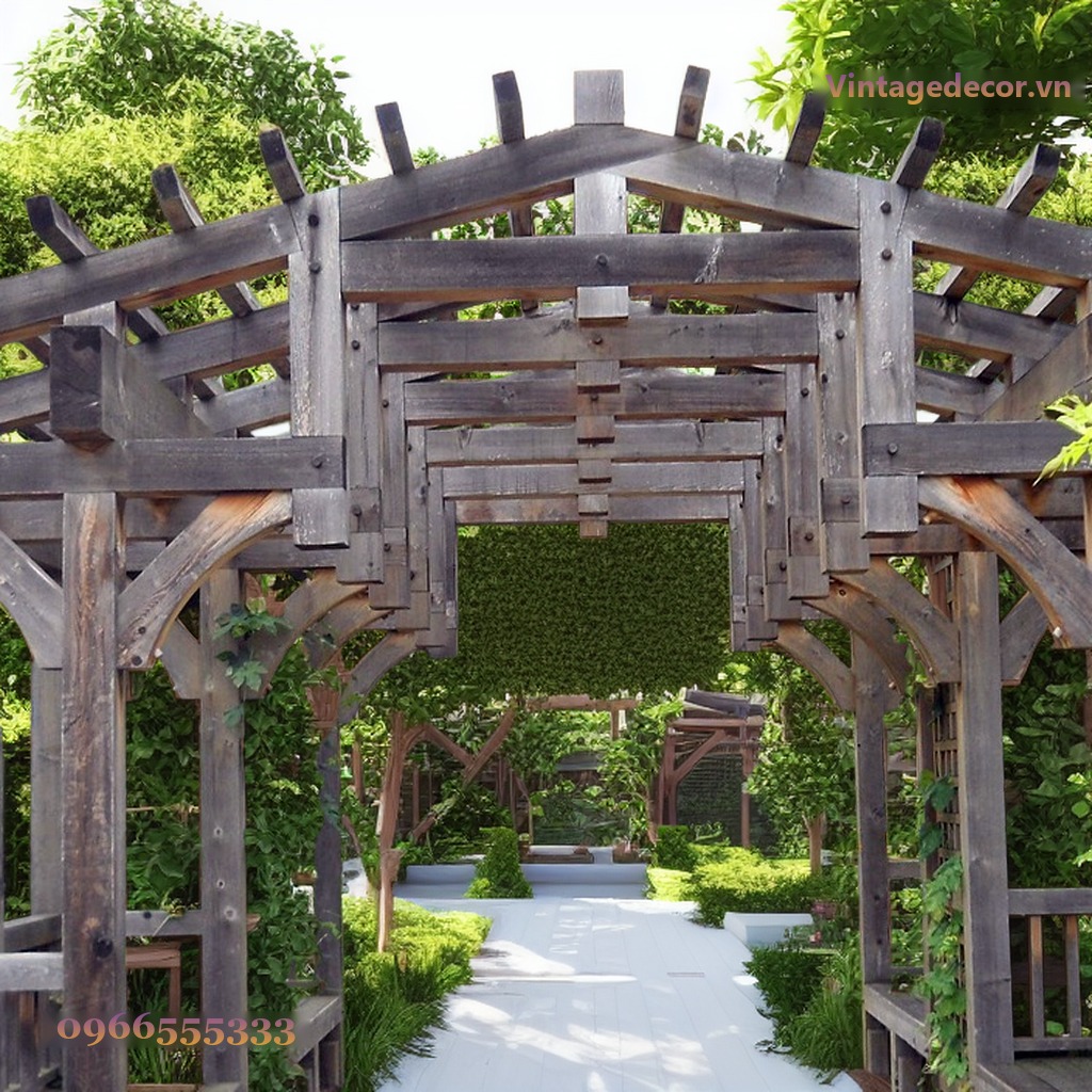 Giàn Hoa Pergola P20 - Hành Lang Gỗ Mộc Ghế Băng Hai Bên, Gỗ Thông Giàn Hoa Pergola P20 - Hành Lang Gỗ Mộc Ghế Băng Hai Bên, Gỗ Thông