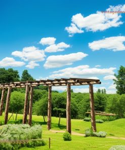 Giàn Hoa Pergola P21 - Cột Gỗ Tròn Mộc Dầm Ngang, Gỗ Thông