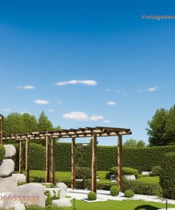 Giàn Hoa Pergola P21 - Cột Gỗ Tròn Mộc Dầm Ngang, Gỗ Thông