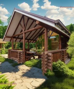 Giàn Hoa Pergola P22 - Mái Che Khung Kèo Cột Gỗ Tròn, Gỗ Thông