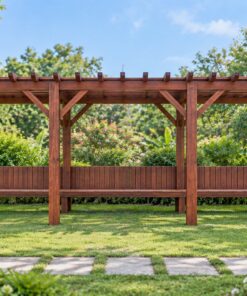 Giàn Hoa Pergola P23 - Hành Lang Dài Ghế Băng Liền Khung, Gỗ Thông