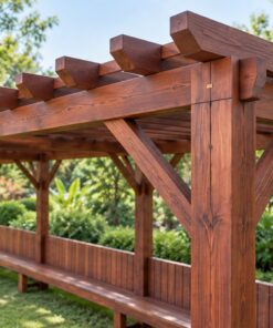 Giàn Hoa Pergola P23 - Hành Lang Dài Ghế Băng Liền Khung, Gỗ Thông