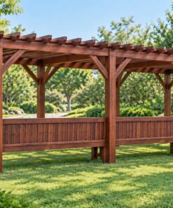 Giàn Hoa Pergola P23 - Hành Lang Dài Ghế Băng Liền Khung, Gỗ Thông