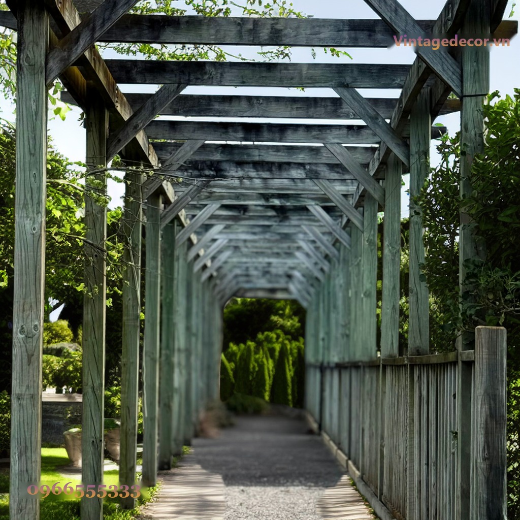 Giàn Hoa Pergola P24 - Hành Lang Dài Khung Gỗ Chéo, Gỗ Thông Giàn Hoa Pergola P24 - Hành Lang Dài Khung Gỗ Chéo, Gỗ Thông