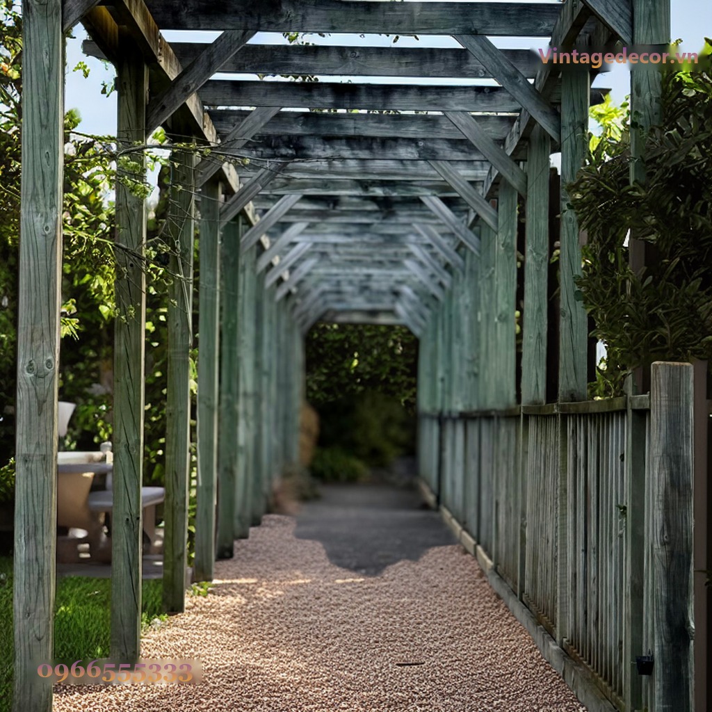 Giàn Hoa Pergola P24 - Hành Lang Dài Khung Gỗ Chéo, Gỗ Thông Giàn Hoa Pergola P24 - Hành Lang Dài Khung Gỗ Chéo, Gỗ Thông